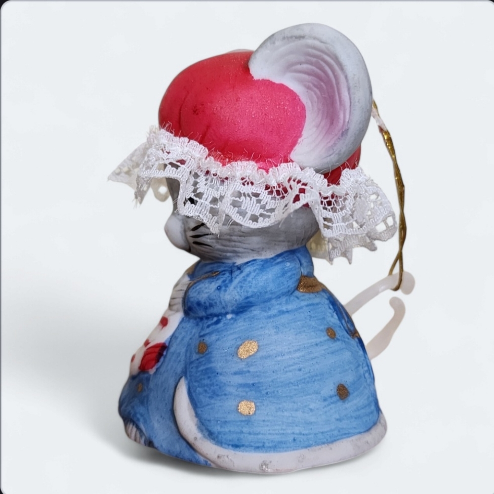 Vintage Jasco Lil Chimer Knitting Mouse Christmas Ornament Bell Bisque Porcelain - Picture 6 of 10